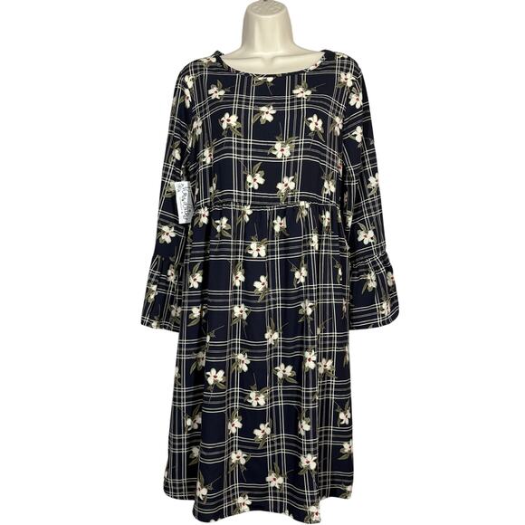 NEW! Hailey & Co Floral Midi Dress Print Casual Bell Sleeve Navy - M - Picture 1 of 6